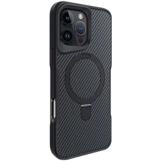 Цветной TPU+PC с металлическими кнопками, кольцом и MagSafe для Apple iPhone 16 Pro — Черный