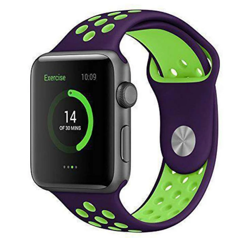 

Силіконовий ремінець Sport Nike+ для Apple watch 38mm / 40mm (Фиолетово-салатовий)