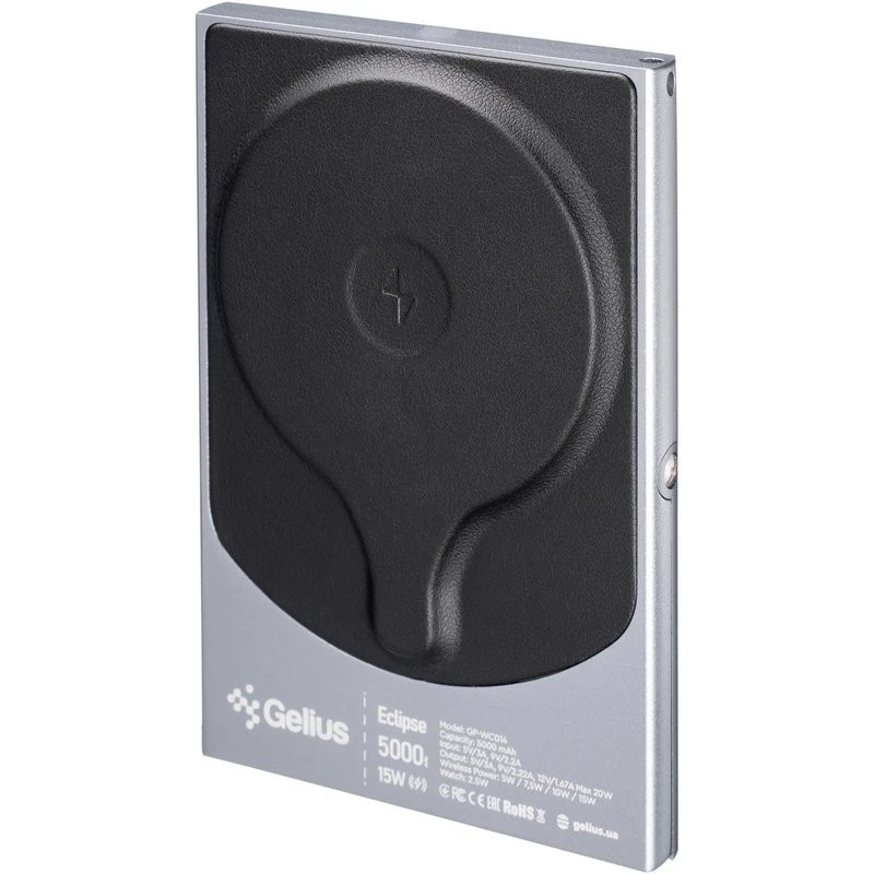 Портативний ЗП Power Bank Gelius Eclipse Magnetic Wireless Charge GP-WC014 15W з БЗП 5000 mAh – Black. Фото 4 з 6