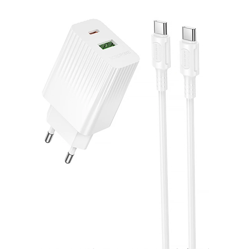 МЗП Borofone BAS76A Source PD30W+QC3.0 (1USB-A/1C) + кабель Type-C to Type-C – White. Фото 1 з 5
