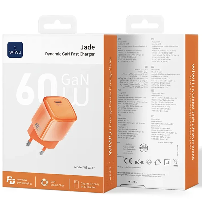 МЗП WIWU G037 Jelly PD60W GaN (1USB-C) – Orange. Фото 3 з 3