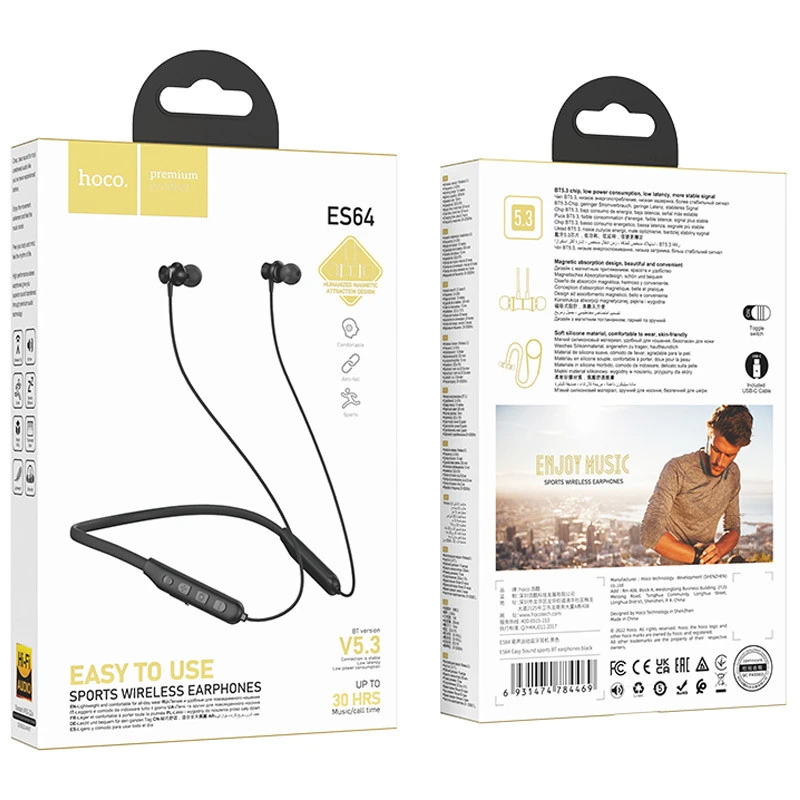 Bluetooth Навушники Hoco ES64 Easy Sound sports – Black. Фото 4 з 4