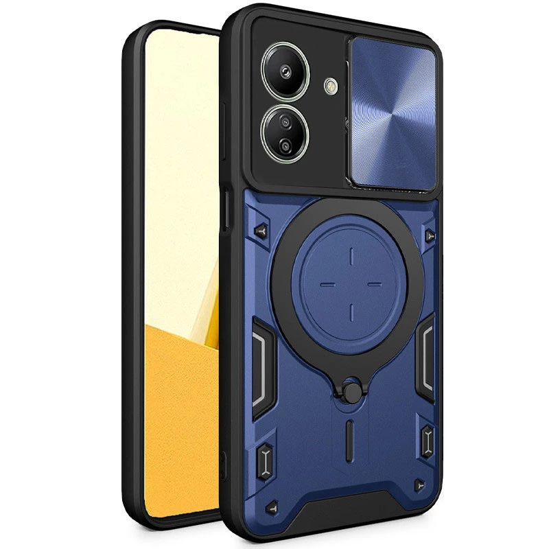 Ударостійкий чохол Bracket Ringstand із захисною шторкою для камери на Xiaomi Redmi 13C – Blue. Фото 4 з 6