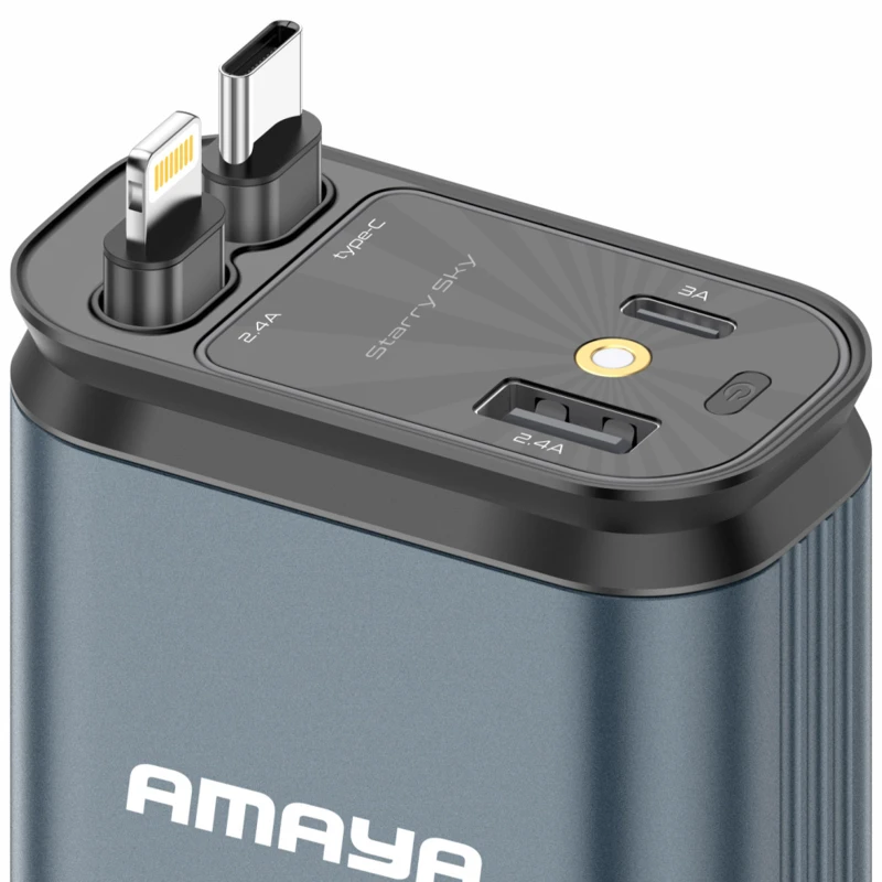 АЗП Amaya ACC-CL11 PD57.5W+QC3.0 (1USB-A/1C) with retractable cable Type-C + Lightning – Gray. Фото 2 з 3