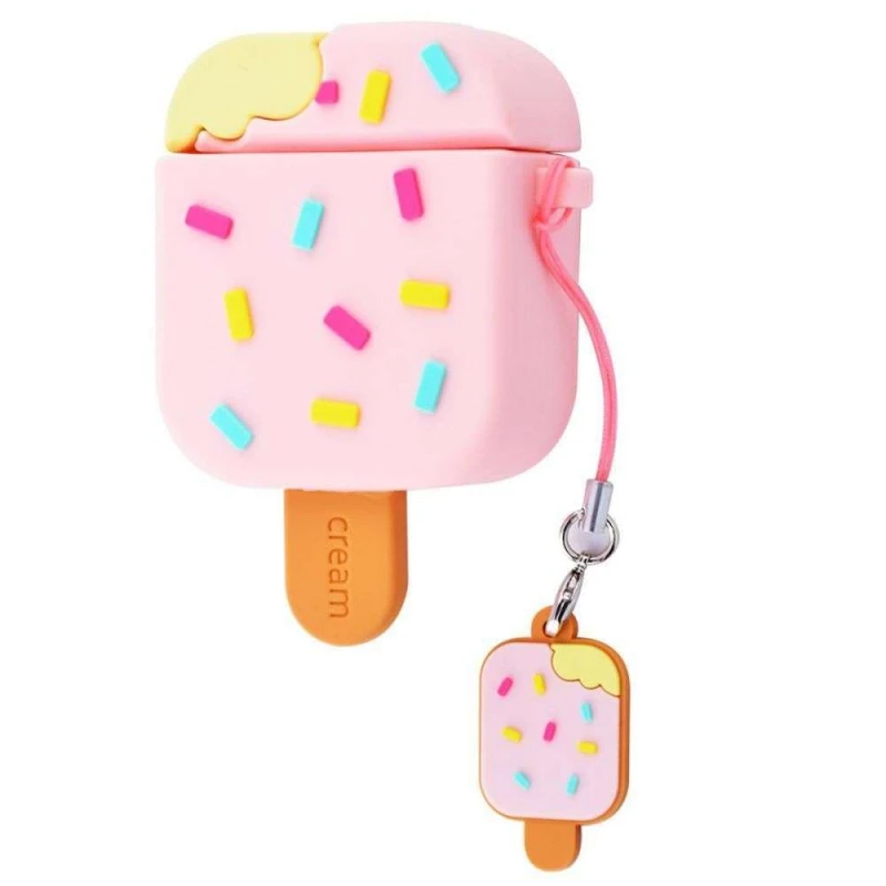 

Силиконовый футляр Ice Cream series для наушников AirPods 1/2 (Мороженое на палочке / Розовый), Морозиво работе паличці / рожевий