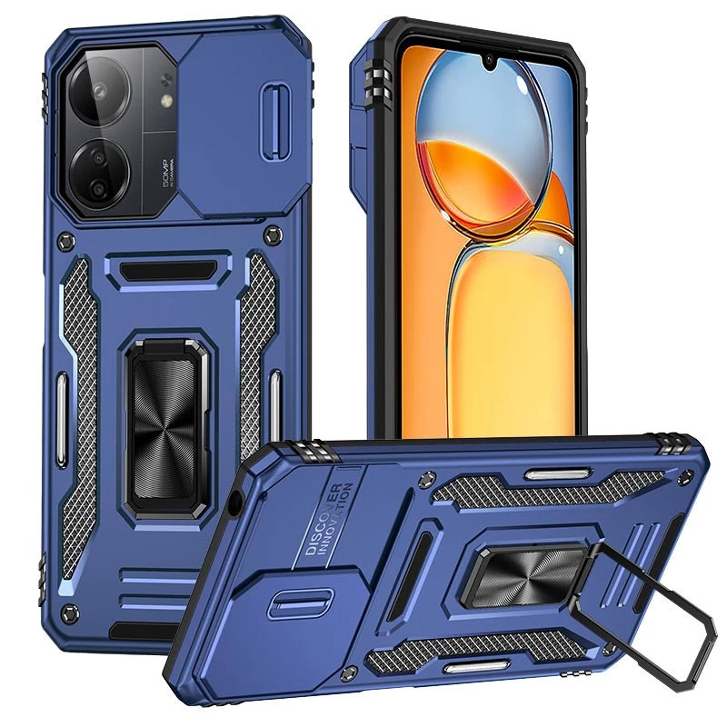 Ударостійкий чохол Square Ring зi шторкою на камеру на Xiaomi Poco C75 – Синій / Navy. Фото 2 з 2