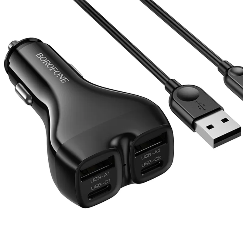 АЗП Borofone BZ35 Leader PD15W+QC3.0 total 30W (2USB-A/2C) + кабель USB to Lightning – Black. Фото 3 з 4