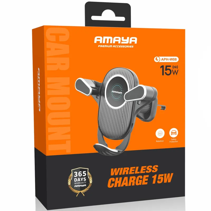 Автотримач з БЗП Amaya APH-W08 15W (air outlet) – Black. Фото 2 з 2