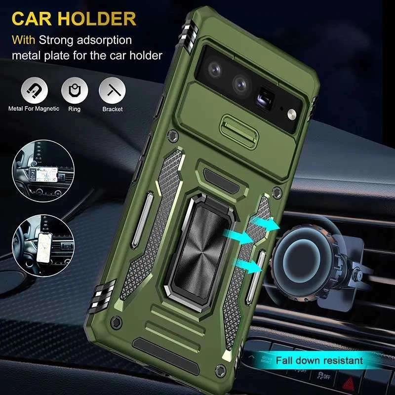 Ударостійкий чохол Square Ring зi шторкою на камеру на Google Pixel 7 Pro – Оливковий / Army Green. Фото 2 з 7