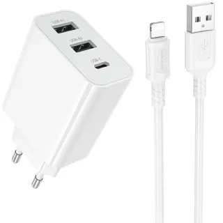 МЗП Borofone BA105A Stellar 15W (2USB-A/1C) + кабель USB to Lightning фото 1 з 3