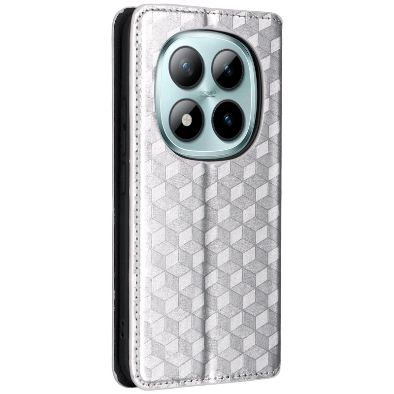 Шкіряний чохол-книжка Rhombus Book для Xiaomi Redmi Note 15 Pro+ 5G – silver. Фото 3 з 7