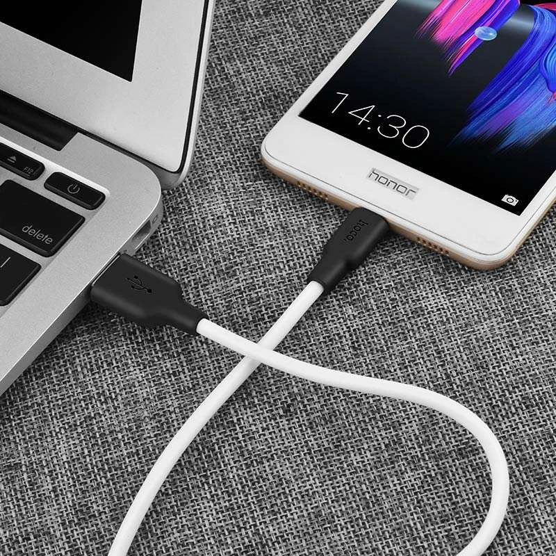 Дата кабель Hoco X21 Silicone MicroUSB Cable (1m) – Чорний / Білий. Фото 4 з 5