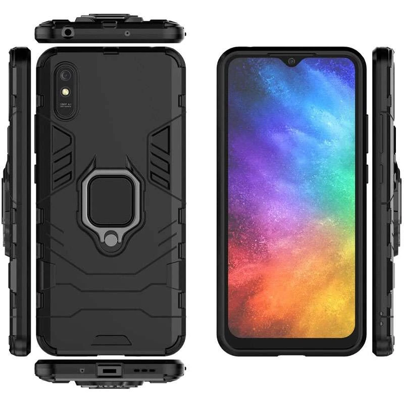 Протиударний чохол Transformer з кільцем на Xiaomi Redmi 9A – Чорний / Soul Black. Фото 2 з 5