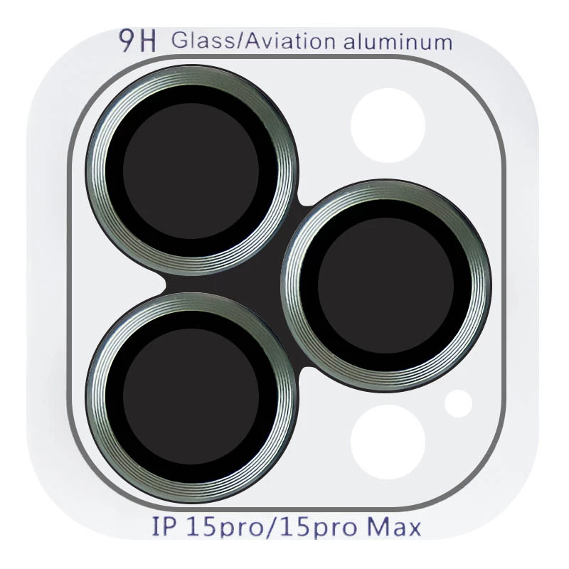 Металлическое защитное стекло на камеру для Apple iPhone 15 Pro (6.1") – Зеленый / Dark green. Фото 2 из 8