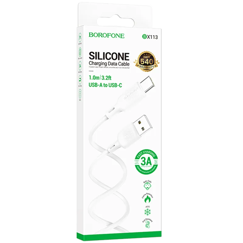 Дата кабель Borofone BX113 Lenny USB to Type-C 3A (1m) – White. Фото 3 з 3