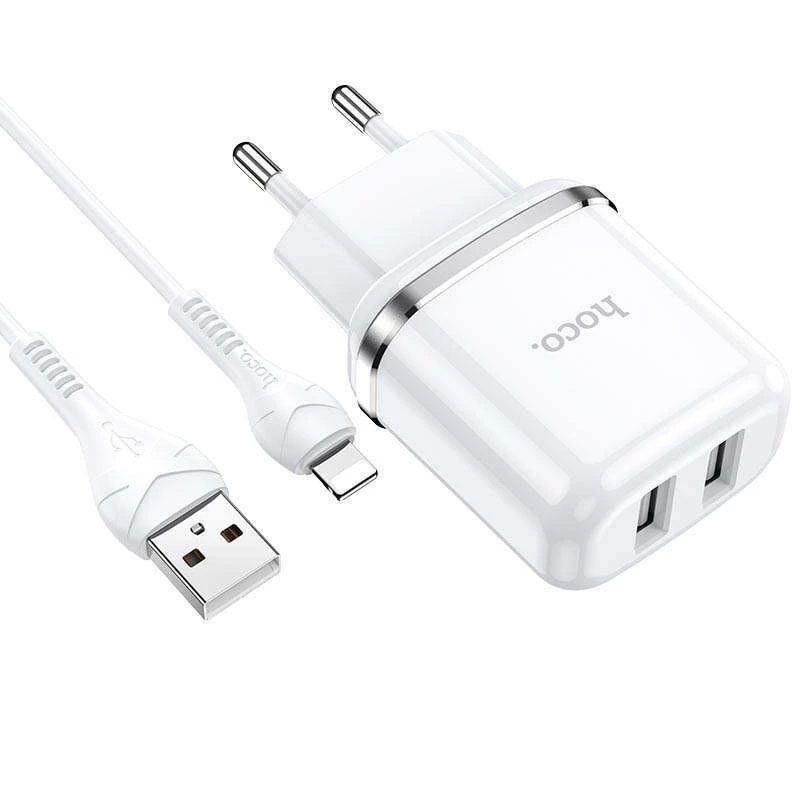 

СЗУ Hoco N4 (2USB/2.4A) + Lightning (Белый), Білий