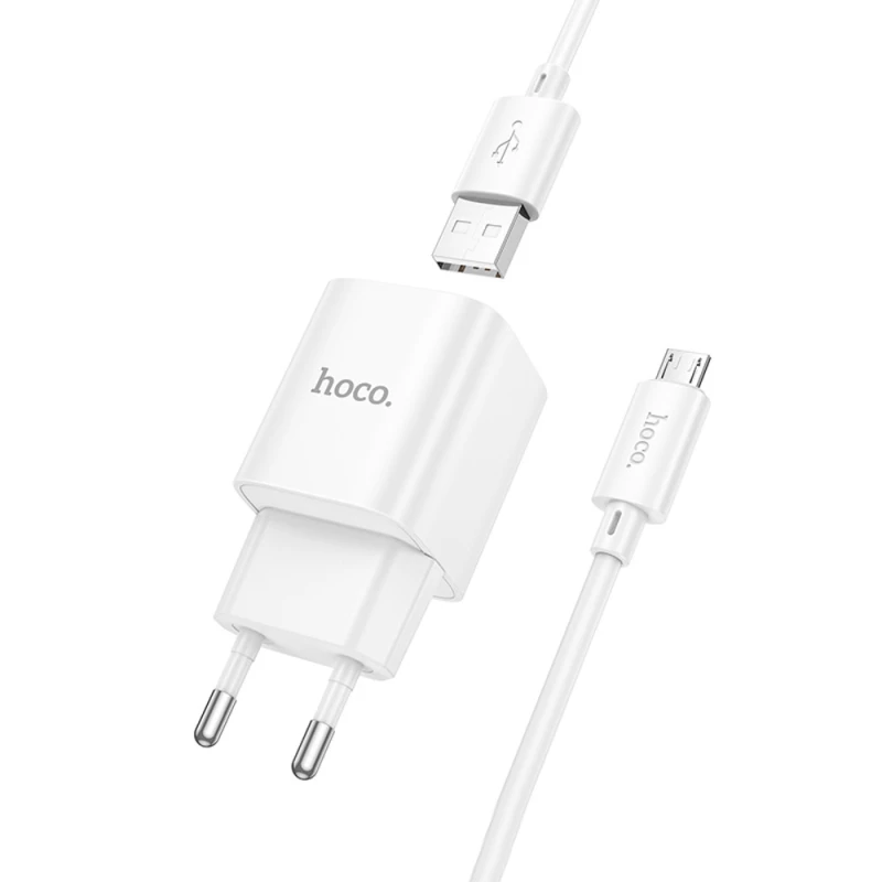 МЗП Hoco C145A Charm QC3.0 18W (1USB-A) + кабель USB to MicroUSB – White. Фото 4 з 6