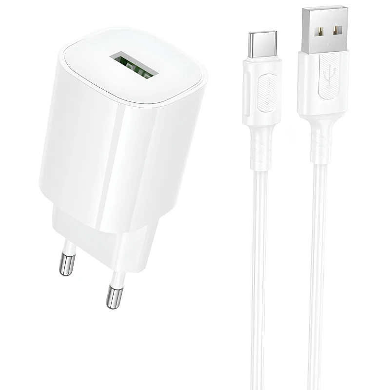 МЗП Borofone BA102A Pudding QC3.0 (1USB-A) + кабель USB to Type-C – White. Фото 1 з 4