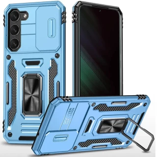 Ударостійкий чохол Square Ring зi шторкою на камеру на Samsung Galaxy S23+ — Блакитний / Light Blue
