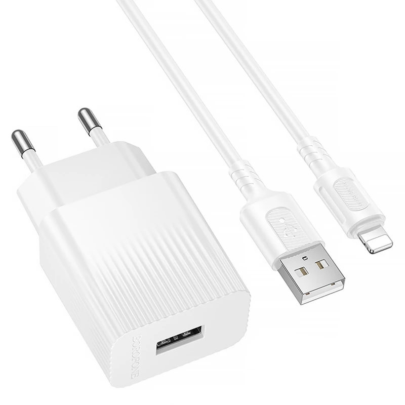 СЗУ Borofone BAS71A Source 10.5W (1USB-A) + кабель USB to Lightning – White. Фото 2 из 5