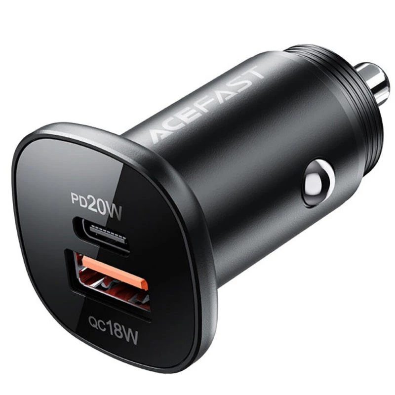 АЗУ Acefast B1 mini 38W (USB-C+USB-A) dual-port metal car charger – Black. Фото 2 из 5