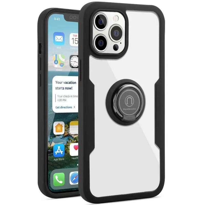 

TPU+PC чохол з захистом 360 градусів з металевим кільцем на Apple iPhone 13 Pro (6.1") (Чорний)