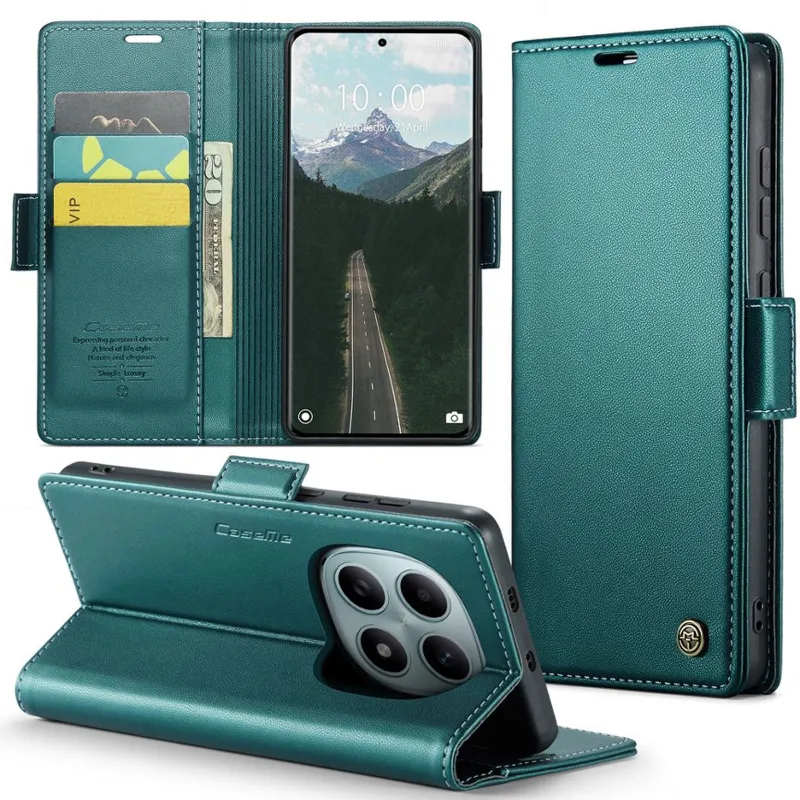 Кожаный чехол-книжка CaseMe Nappa leather для Xiaomi Redmi Note 15 4G/5G (EU) – Green. Фото 9 из 9