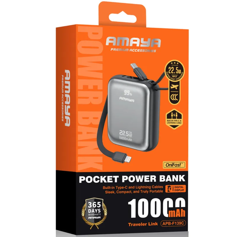 Портативное ЗУ Power Bank Amaya F139C PD22.5W with cable 10000 mAh – Black. Фото 2 из 2