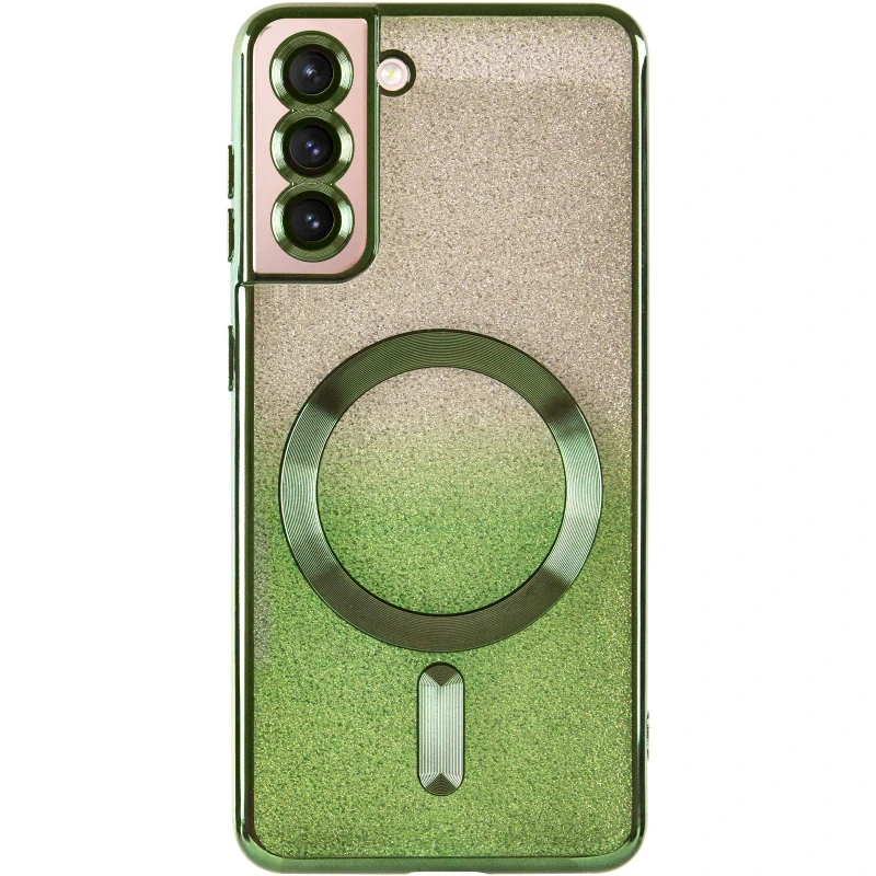 Чохол з блискітками, захисними лінзами на камеру та MagSafe на Samsung Galaxy S21 – Зелений / Green. Фото 5 з 11