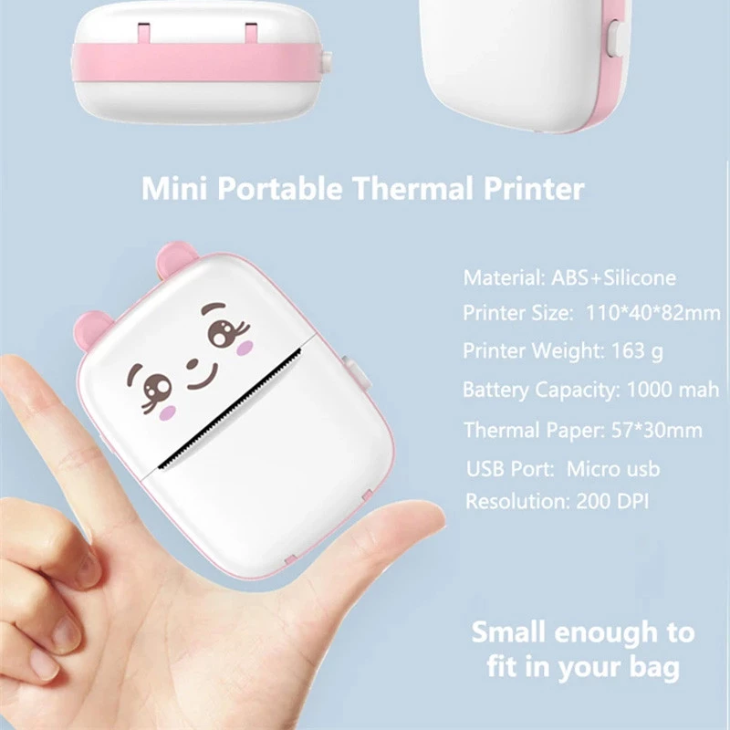 Портативний детский термопринтер Mini А8С – Рожевий. Фото 3 з 7