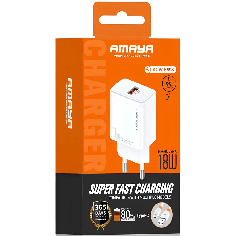 МЗП Amaya E59S QC3.0 18W (1USB-A) – White. Фото 2 з 2