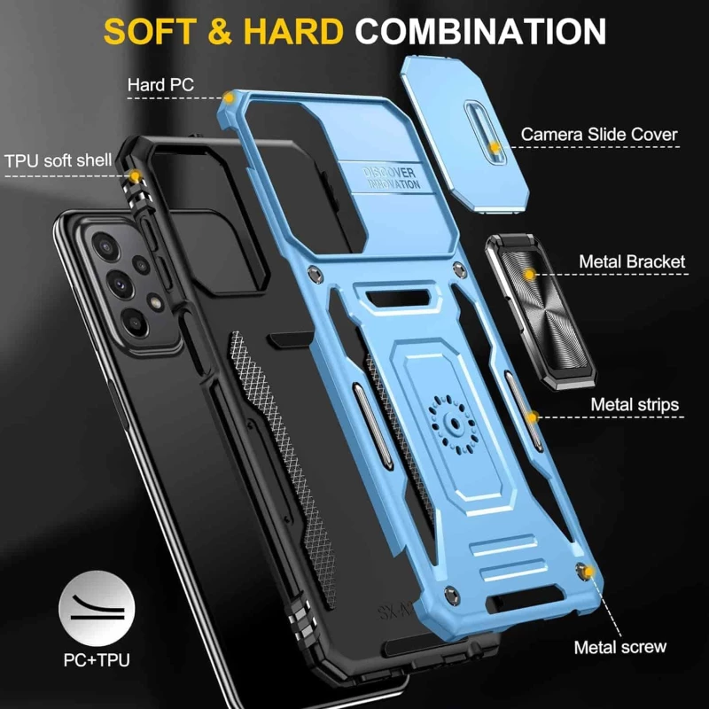 Ударопрочный чехол Square Ring c шторкой на камеру для Samsung Galaxy A13 4G – Голубой / Light Blue. Фото 8 из 21