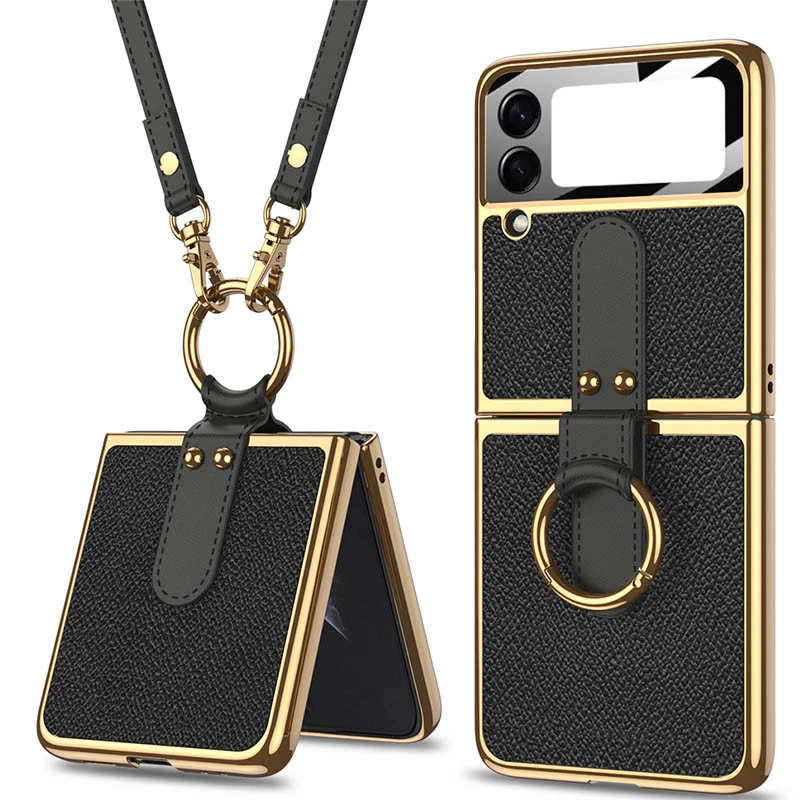 

Шкіряний чохол GKK з кільцем та ланцюгом на Samsung Galaxy Z Flip3 (Black)