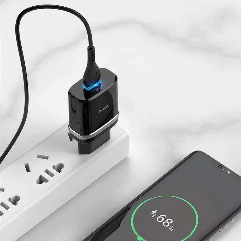 МЗП Hoco C12Q Smart QC3.0 (1USB/3A) + Type-C – Чорний. Фото 4 з 6