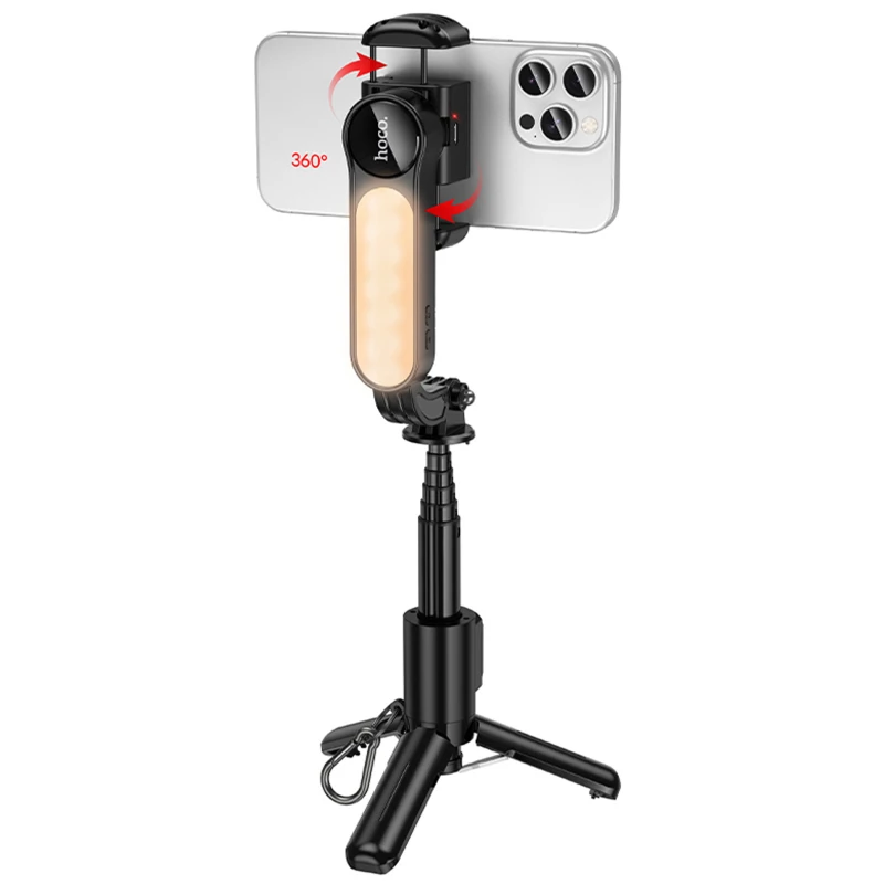 Монопод для селфі Hoco K90 Support axis smart+light – Black. Фото 5 з 7