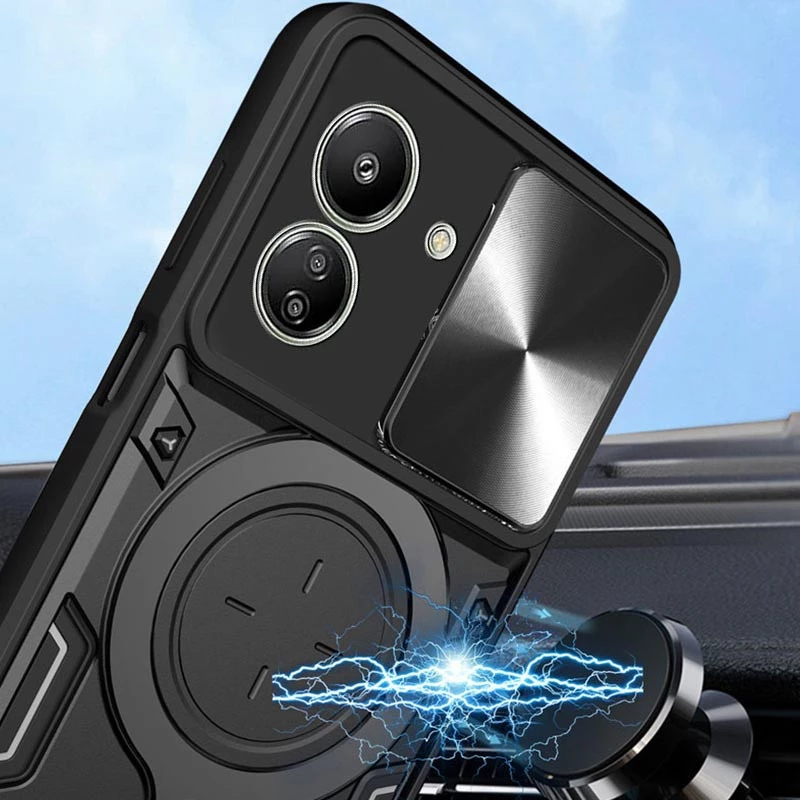 Ударостійкий чохол Bracket Ringstand із захисною шторкою для камери на Xiaomi Redmi 13C – Black. Фото 8 з 13