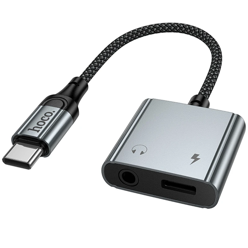 Переходник Hoco UPA34 Type-C to Type-C + 3.5mm – Metal gray. Фото 1 из 6
