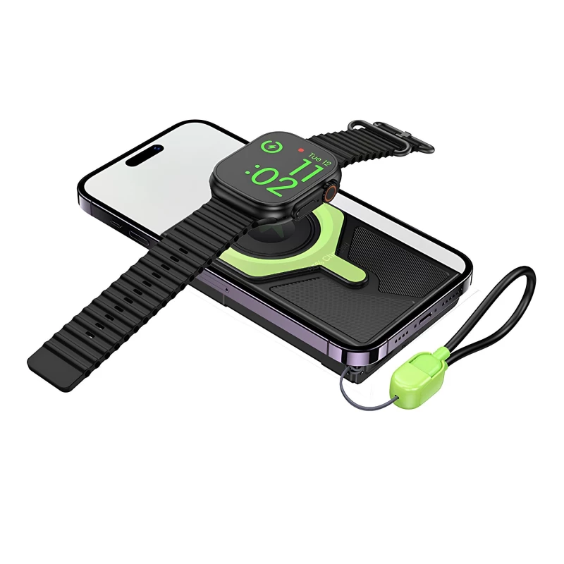 Портативний ЗП Power Bank Hoco DB83 22.5W+PD20W з БЗП+Watch 10000 mAh – Black / Green. Фото 5 з 6