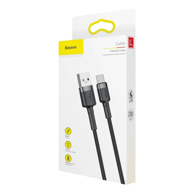 Дата кабель Baseus Cafule Type-C Cable 3A (0.5m) – Сірий / Чорний. Фото 6 з 6
