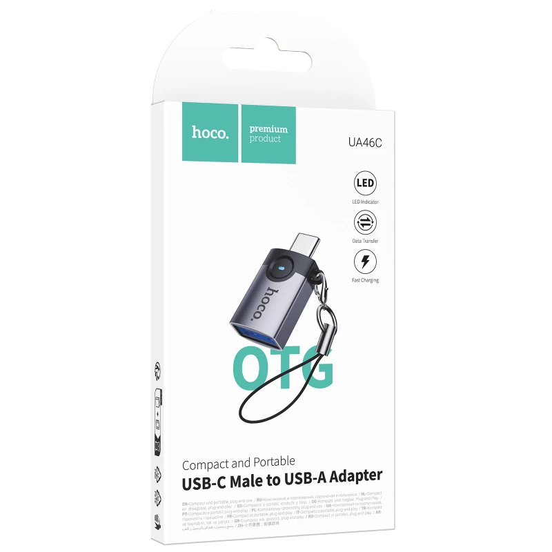 Перехідник Hoco UA46C Type-C Male to USB Female USB3.0 – Metal gray. Фото 2 з 6