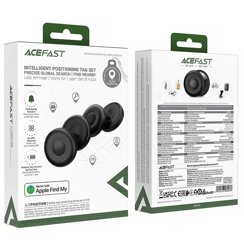 Трекер Acefast S1 Findy 230 mAh (4ps) – Black. Фото 6 из 7