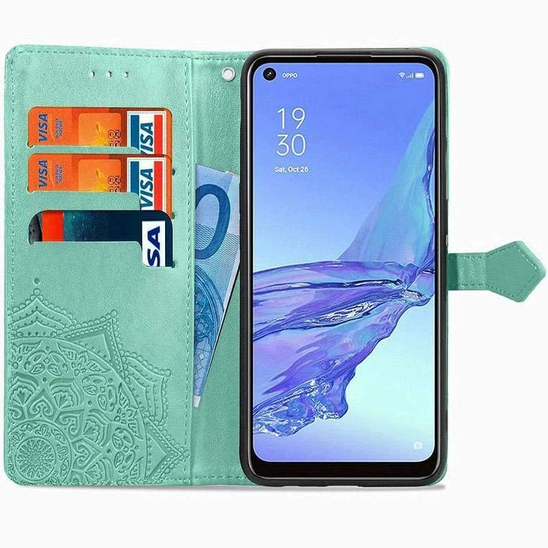 Шкіряний чохол-книжка Art Case з візитницею для Oppo A53 / A32 / A33 – Бірюзовий. Фото 2 з 5