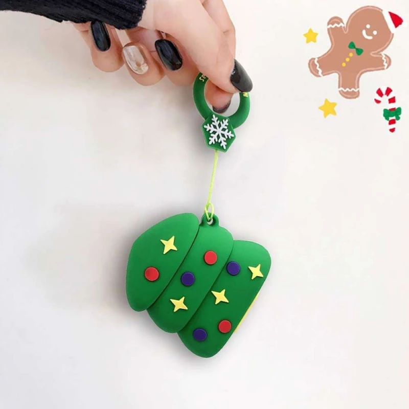 Силіконовий футляр Happy New Year з кільцем для навушників AirPods – Новорічна ялинка / Зелений. Фото 3 з 3