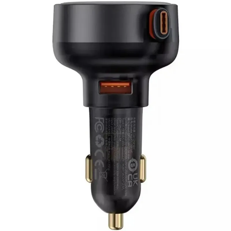 АЗП Baseus Enjoyment Pro PD60W with retractable cables (1USB-A/1C/1L) (C00057802111) – Cluster Black. Фото 5 з 5