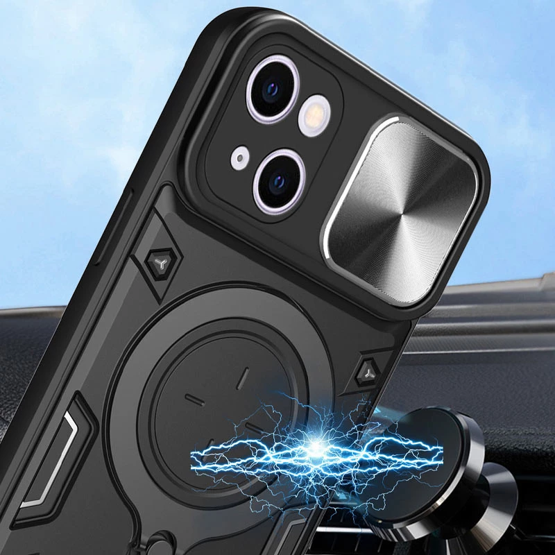 Ударопрочный чехол Bracket Ringstand с защитной шторкой для камеры для Apple iPhone 15 (6.1") – Black. Фото 4 из 5