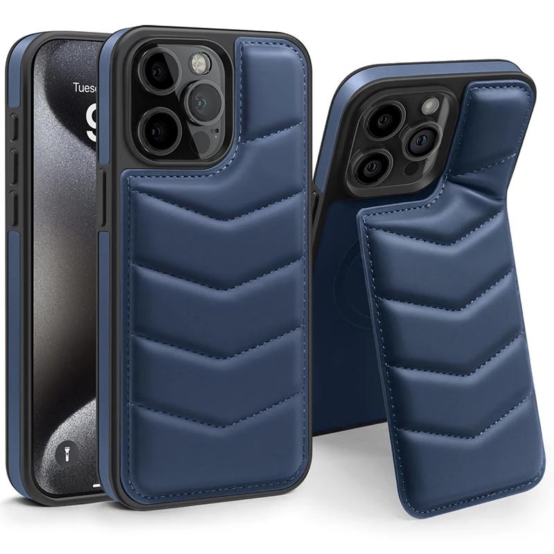 Шкіряна накладка Пуховик з Magnetic Safe на Apple iPhone 14 Pro (6.1") – Blue. Фото 1 з 5