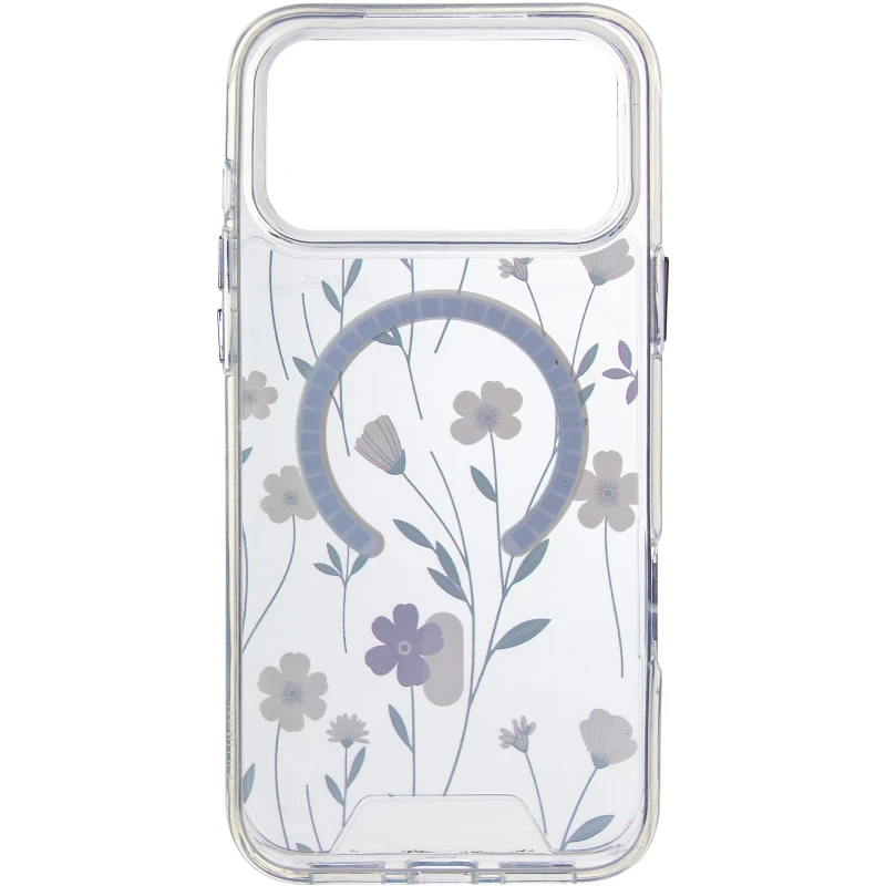 TPU+PC чехол Clear Garden with MagSafe для Apple iPhone 17 Pro (6.3") – Blue Blossom. Фото 8 из 12