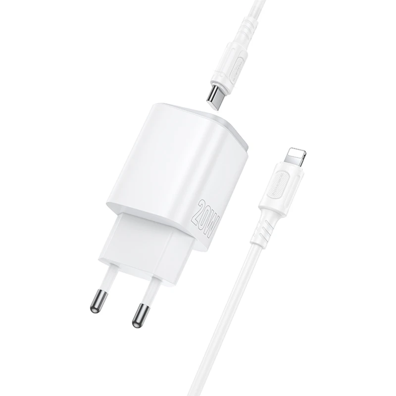 МЗП Borofone BAS83A Star PD20W+QC3.0 (1USB-A/1C) + кабель Type-C to Lightning – White. Фото 3 з 4