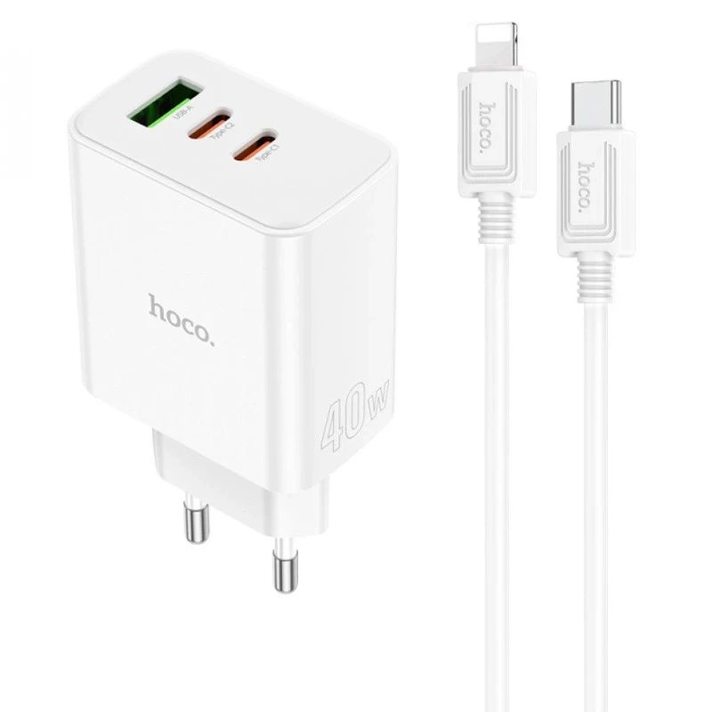 

МЗП Hoco C126A PD40W+QC3.0 (1USB/2Type-C) + Type-C to Lightning (White)