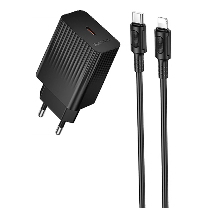 СЗУ Borofone BAS73A Source PD20W (1USB-C) + кабель Type-C to Lightning – Black. Фото 1 из 4